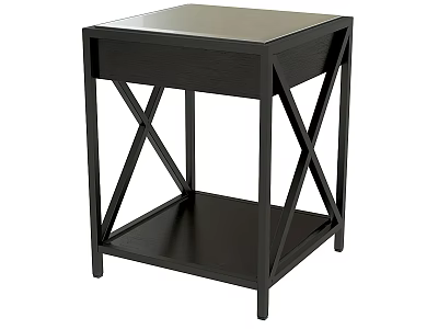 Black Side Table With Square Top X Shaped Legs And Lower Shelf 3d model