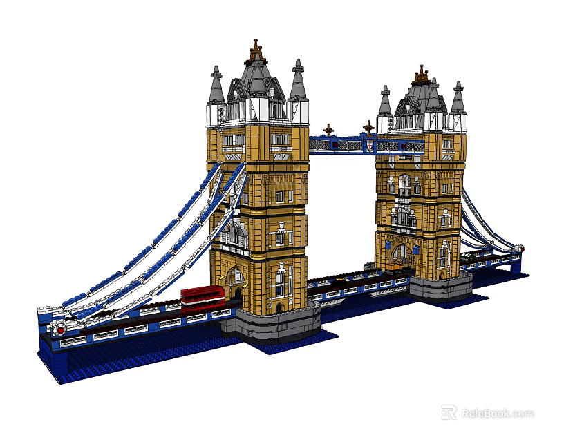 Detailed London Tower Bridge Building Blocks Model With Tower Structure And Suspension Design 3d model 