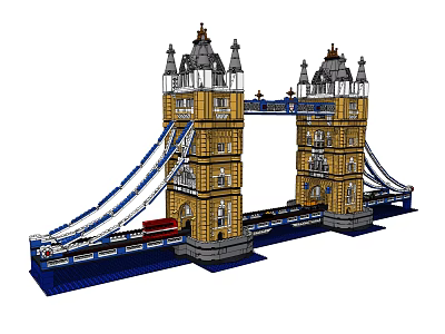 Detailed London Tower Bridge Building Blocks Model With Tower Structure And Suspension Design 3d model