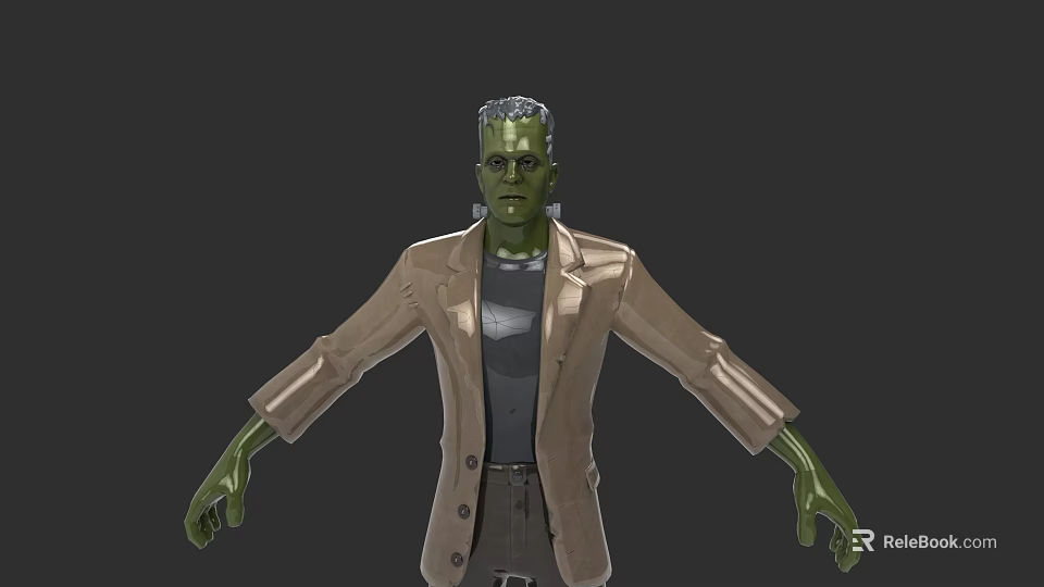 3D Character Clothing Design With Brown Blazer And Dark T-Shirt For Green Figure 3d model 