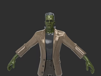 3D Character Clothing Design With Brown Blazer And Dark T-Shirt For Green Figure 3d model
