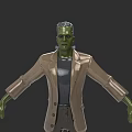 3D Character Clothing Design With Brown Blazer And Dark T-Shirt For Green Figure