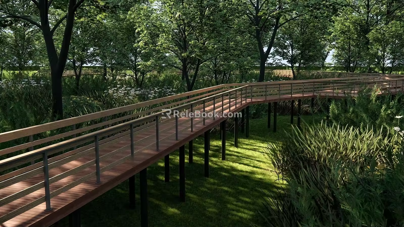 Modern Bridge Forest Aerial Landscape Bridge 3d model