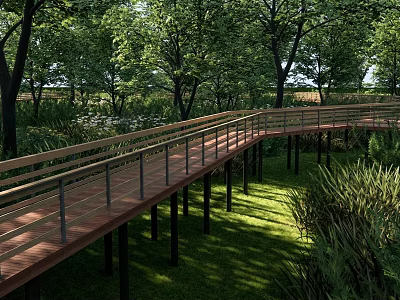 Modern Bridge Forest Aerial Landscape Bridge 3d model