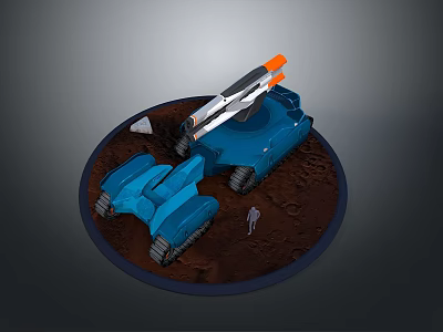 Realistic Muddy Terrain Model With Blue Vehicle Small Figure And Rocks 3d model