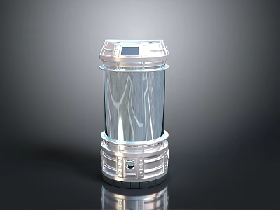 Shiny Silver Metallic Cylinder Structure With Reflective Surface And Detailed Base Design 3d model