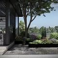 Beautiful Courtyard Garden Featuring Wooden Deck Outdoor Seating Shaded Area And Lush Greenery