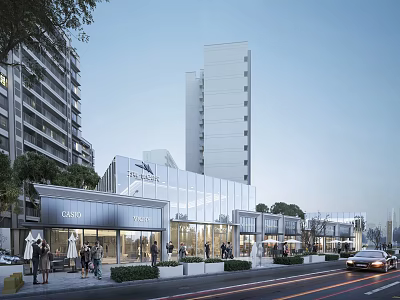Modern Sales Office Building With Glass Curtain Wall And Urban High Rise Background 3d model