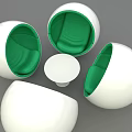 Modern White Spherical Sofa and Coffee Table Set with Green Interior and Small White Discs 3d model