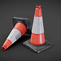 Road Facilities Featuring Orange Traffic Cones With Reflective Stripes And Black Bases 3d model