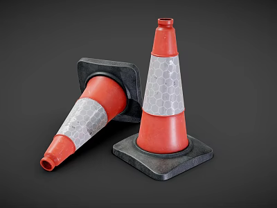 Road Facilities Featuring Orange Traffic Cones With Reflective Stripes And Black Bases 3d model