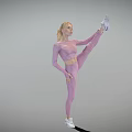 Woman In Pink Sportswear Doing High Leg Lift With White Sneakers