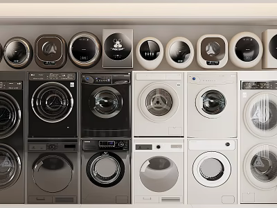Various Modern Washing Machines In Black And White Colors On 3d model