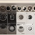 Various Modern Washing Machines In Black And White Colors On