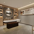 Traditional Chinese Medicine Wellness SPA Sauna Interior With Massage Bed Wooden Decor And Green Plants
