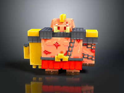 Pixel Style Furniture Piece With Yellow And Red Accents For Decorative Room Setup 3d model