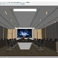 Modern Conference Room Interior Design With Long Table Large Screen And Ergonomic Chairs 3d model