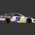 Blue White Yellow Number 9 Race Car With AXALTA Kautex Logos