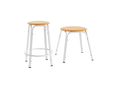 Two Modern Bar Stools With Wooden Seats And Metal Legs For Kitchen 3d model