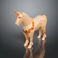 Low Poly Style Unicorn Model With Geometric Patterns Beige And Orange On Dark Reflective Background 3d model