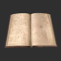 Ancient Open Book With Handwritten Script And Detailed Illustrations On Pages 3d model