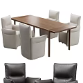 Modern Sleek Brown Wooden Dining Table And Upholstered Light Gray Chair Set With Four Chairs