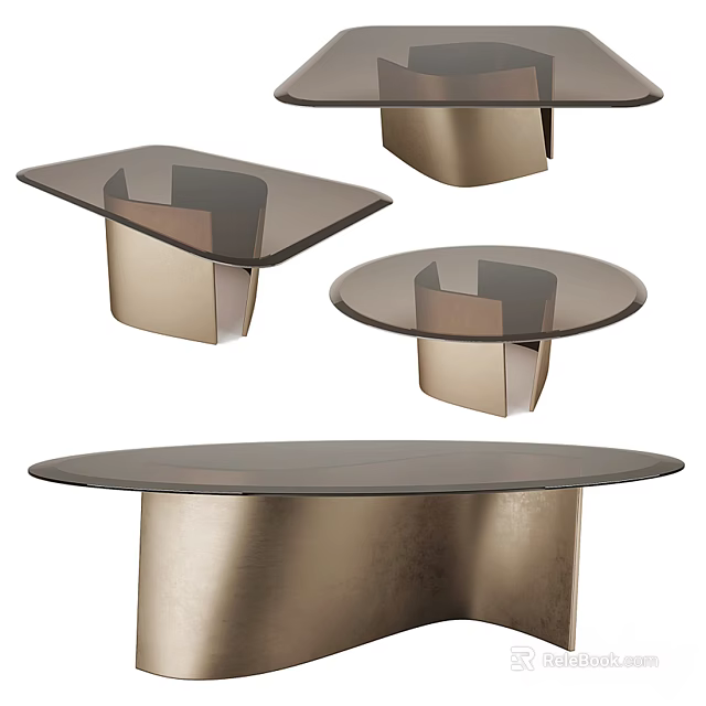 Modern Coffee Tables With Glass Tops And Metal Bases In Different Shapes 3d model 