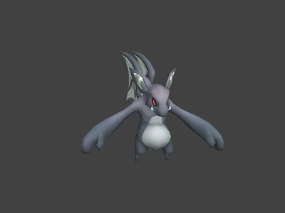 Mythical Game And Movie Character With Gray Body White Belly Red Eyes Winged Pointed Ears 3d model