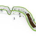 Green Curved Play Equipment with Climbing Net and Slide for Children Playing