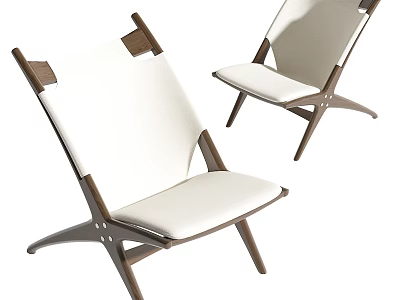 Stylish Modern Accent Chair With White Cushion And Wooden Frame Design 3d model