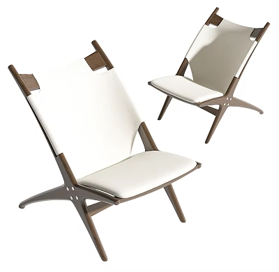 Stylish Modern Accent Chair With White Cushion And Wooden Frame Design 3d model