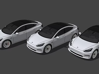 Three Modern White Electric Cars With Black Roof And Sleek Exterior Design 3d model