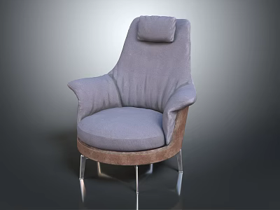 Gray Upholstered Single Sofa with High Backrest Armrests Brown Trim and Metal Legs 3d model