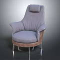 Gray Upholstered Single Sofa with High Backrest Armrests Brown Trim and Metal Legs