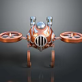 Steampunk Robot Drone With Copper Propellers Spherical Body Orange Silver Decorations And Legs 3d model