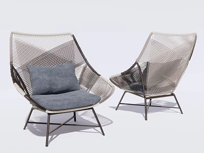 Modern Woven Outdoor Chairs With Gray Cushions And Metal Frame Design 3d model
