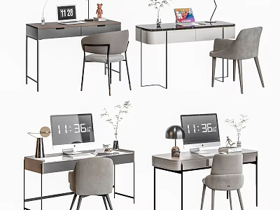 Modern Home Office Desk Setup With Chair Lamp Computer Monitor And Decorations 3d model