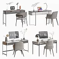 Modern Home Office Desk Setup With Chair Lamp Computer Monitor And Decorations