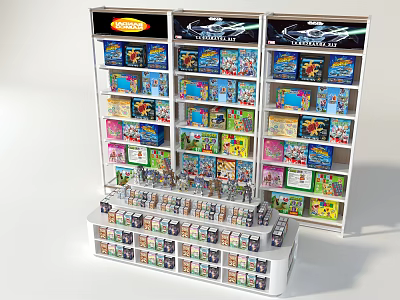 Retail Display Shelves with Colorful Product Boxes and Organized Layers 3d model