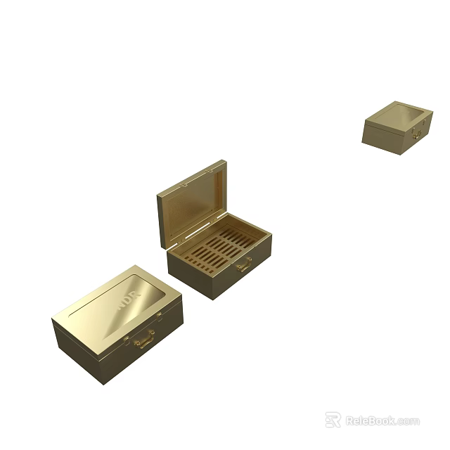 Golden Storage Boxes With Open Compartmentalized Case And Closed Containers 3d model 