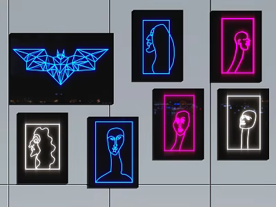Colorful LED Decorative Lights With Geometric And Face Outline Designs For Modern Wall Decor 3d model
