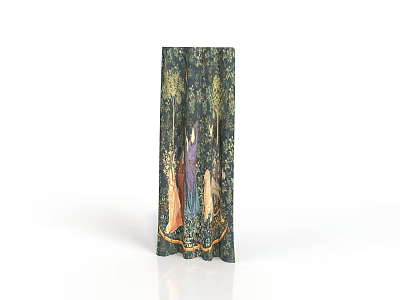 Colorful Curtain With Natural Landscape Trees And Two Figures Pattern 3d model