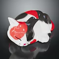Decorative Cat Figurine Furniture Piece With Red Black White Glossy Ceramic Design
