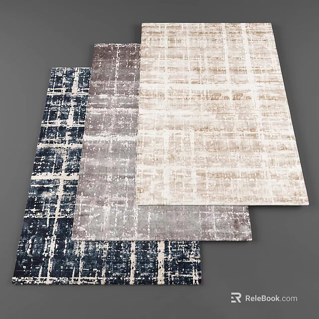 Modern Square Rugs With Navy Blue Gray And Beige Geometric Grid Patterns For Interior Decor 3d model