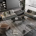Modern Luxury Gray Sofa And Black Coffee Table Set With Area Rug Accent Chairs