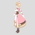 Anime Game Character With Blonde Hair Long Sleeves Pink White Dress And Golden Decorations