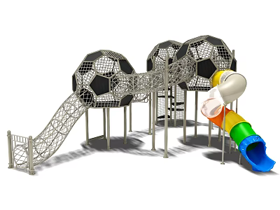 Colorful Soccer Ball Shaped Playground Equipment With Climbing Structures And Slide 3d model