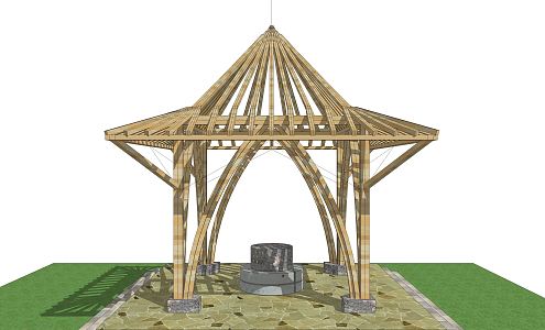 modern pavilion wooden pavilion structure 3d model