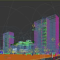 Modern Commercial Complex Night View With Glass Facade And Urban Pedestrian Spaces