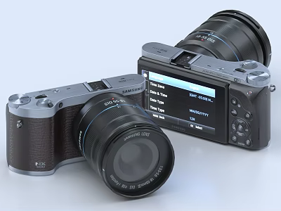 Digital Mirrorless Cameras With Sleek Design LCD Screen And Interchangeable Lens 3d model